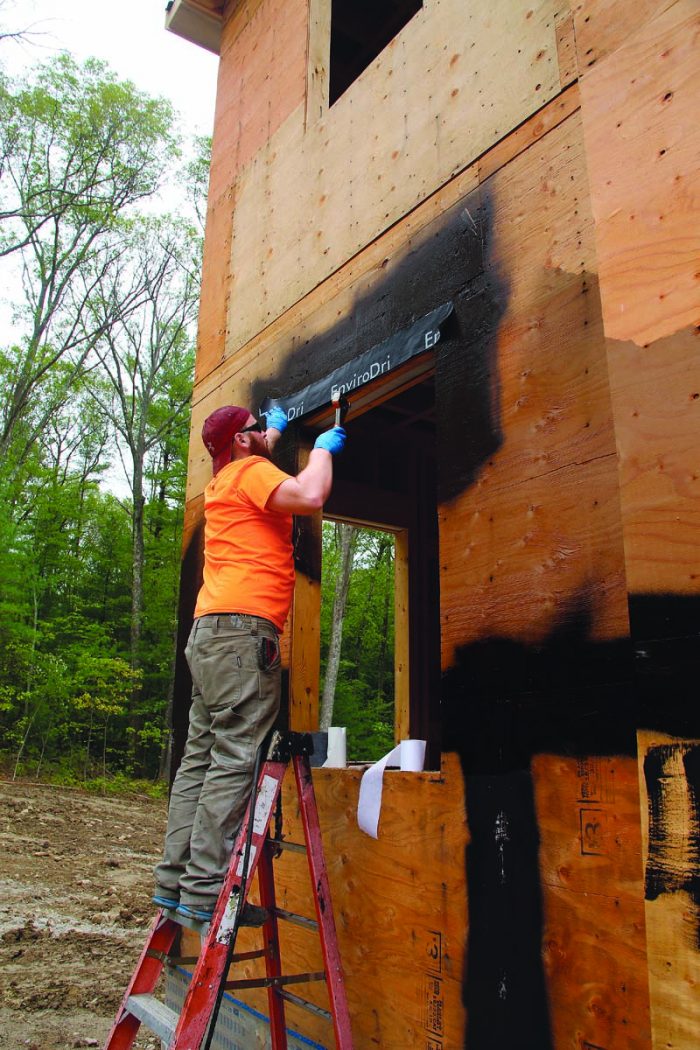 plastic flashing is adhered to the coating