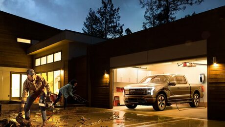 A Ford truck charging in a house